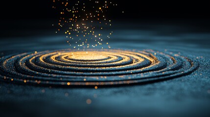 Fototapeta premium Golden Particles Rising in Concentric Circles on Dark Teal Surface