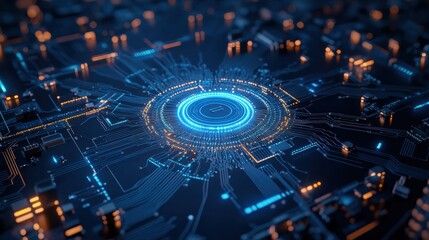 Dynamic digital circuit design futuristic cityscape abstract artwork tech environment aerial view modern aesthetics