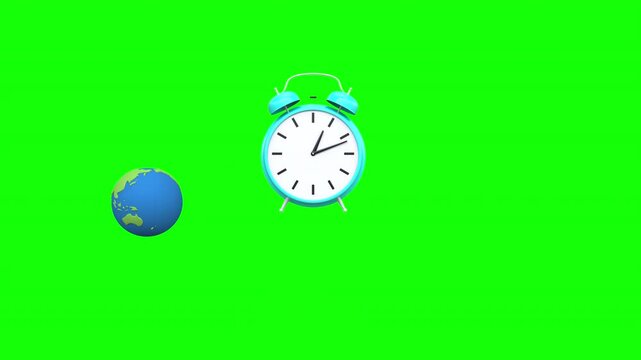 alarm clock surrounded by globe rotating World Timezone concept 3d animation with Alpha Channel. - Powered by Adobe
