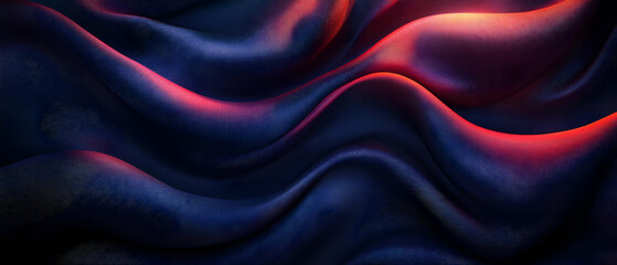 Obraz premium Dark blue silk waves, red light. Background design
