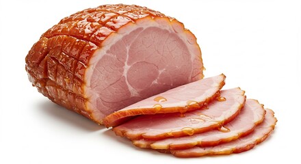 Delicious glazed ham slices perfectly arranged. AI Generated