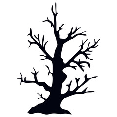 Spooky Halloween Tree Silhouette on White Background. Vector Illustration