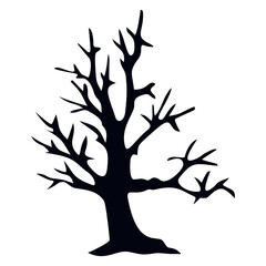 Spooky Halloween Tree Silhouette on White Background. Vector Illustration