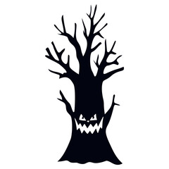 Spooky Halloween Tree Silhouette on White Background. Vector Illustration