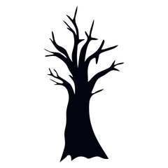 Spooky Halloween Tree Silhouette on White Background. Vector Illustration