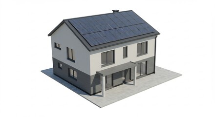 Modern house boasts solar panels bright sunlight. AI Generated