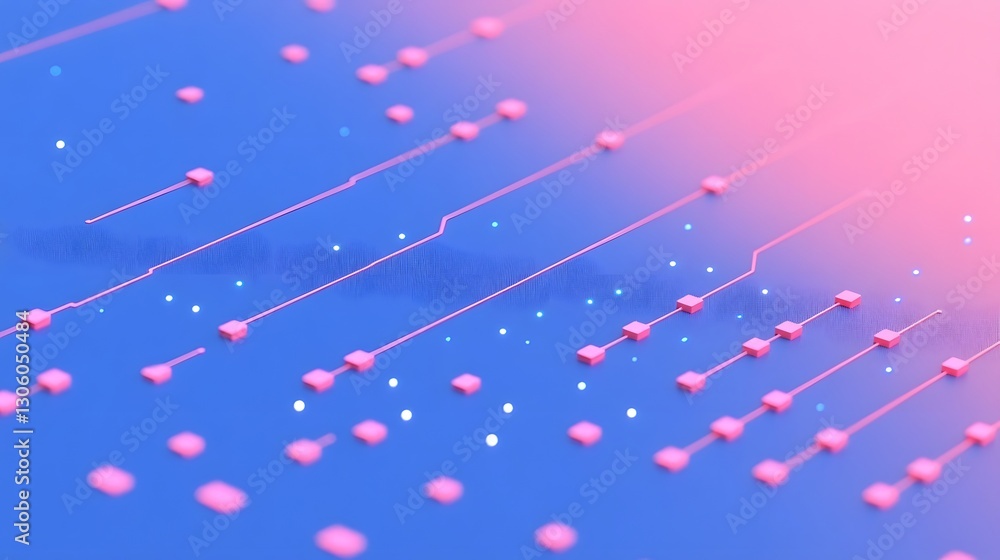 Poster a vibrant abstract representation of electronic circuit pathways and dots