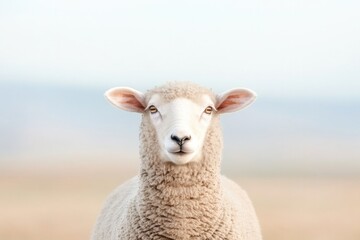 Obraz premium close-up of single sheep face with deep wool texture serene and gentle expression against blurred pastoral backdrop