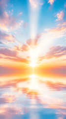 Obraz premium Sunset reflection over tranquil waters serene landscape nature photography peaceful atmosphere wide angle bright colors