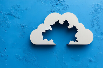 Cybersecurity Threat Landscape. fractured cloud shape on textured blue background symbolizes digital security breach
