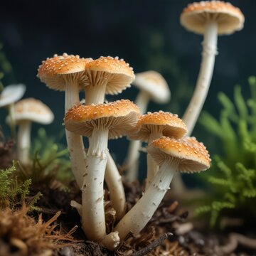Macro photography of Amanita phalloides spores and gills, fungi, natural world