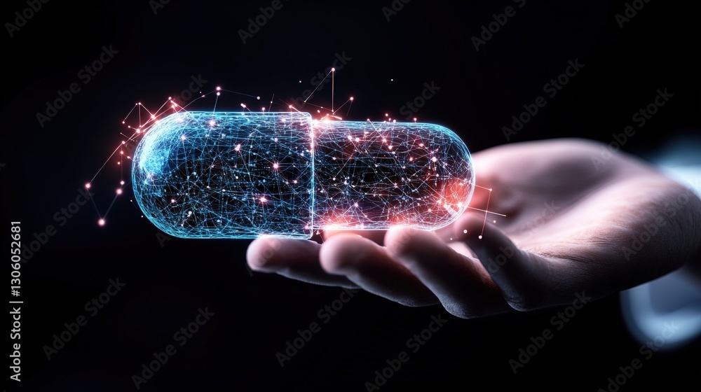 Poster a hand gripping a clear glass jar containing a network of intricate connected lines symbolizing data