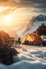 Tent in campsite outdoors with beautiful nature settings.