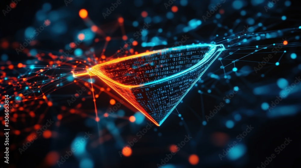 Poster high-tech computer chip featuring a radiant orange and blue pattern signifying advanced technology a