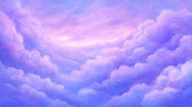 A beautiful dreamy painting of fluffy purple and pink clouds