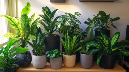 White background with potted plants, including herbs like basil, and vibrant green leaves, showcasing indoor gardening, growth, and the beauty of nature