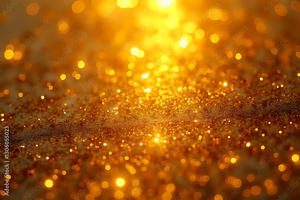Poster golden sparkles and bokeh light softly illuminate a surface in an abstract pattern