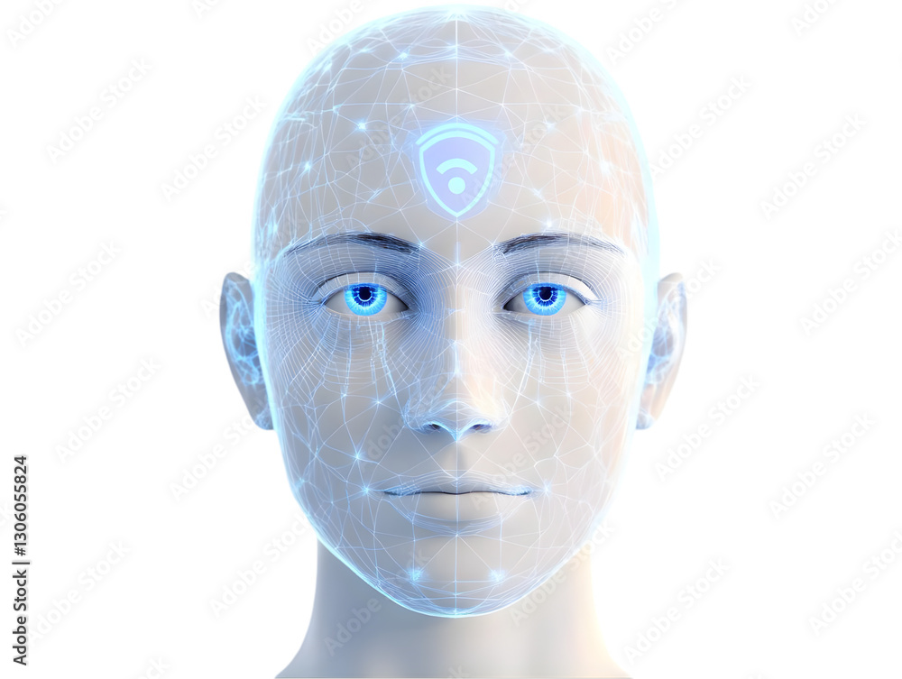 Aufkleber innovative digital face representing artificial intelligence, showcasing a network of data connectio