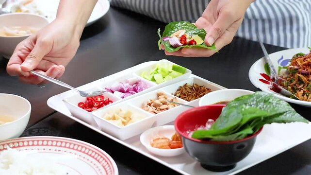 Preparing Miang Kham Leaf Wraps in Phuket