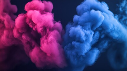 Obraz premium Beautiful Pink And Blue Swirling Colored Smoke Against Dark Background