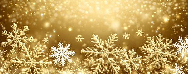 Golden snowflakes winter background