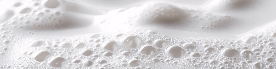 Close-up of white foam texture with airy bubbles. Perfect for backgrounds, beauty, skincare, and cleaning concepts. High-resolution abstract macro shot for creative projects