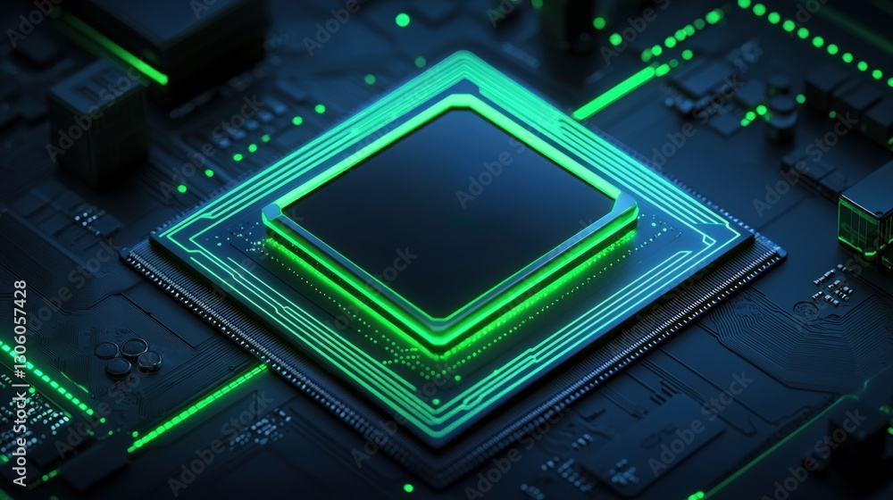 Poster close-up of a modern cpu chip on a plain background representing technology and computing power