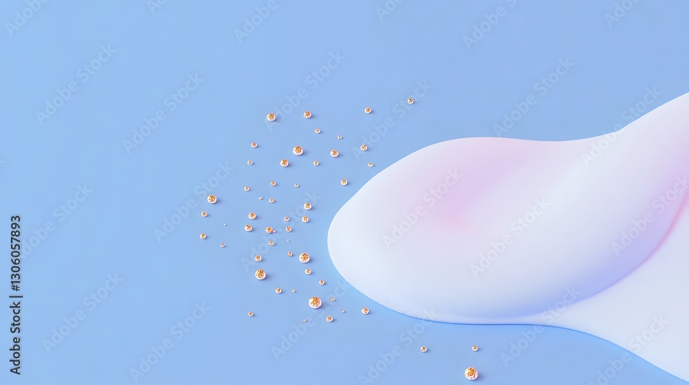 Poster abstract fluid shapes with droplets arranged on a colored backdrop