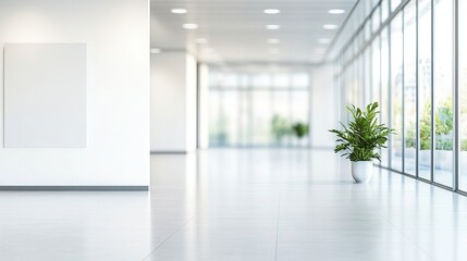 Fototapeta premium Modern office lobby with clean design, conveying simplicity and professionalism in a serene workspace. 