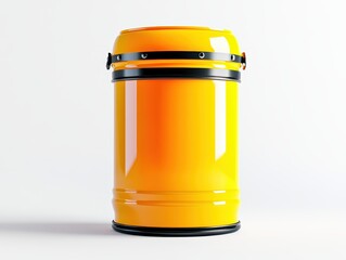 Bright yellow cylindrical container isolated.
