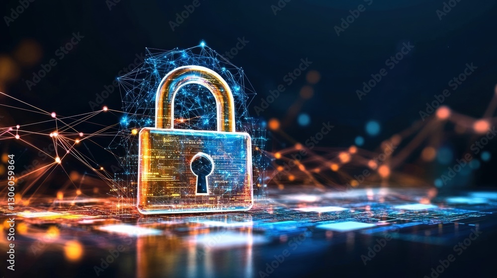 Poster heavy padlock positioned on a dark background with soft lighting creating a mysterious and intriguin
