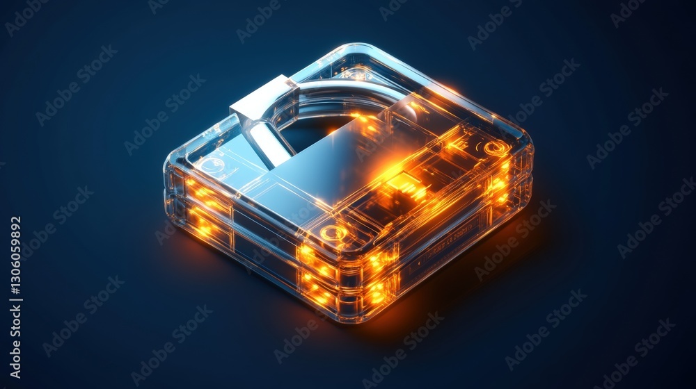 Poster captivating glass block illuminated by a glowing orange light creating a warm and inviting atmospher