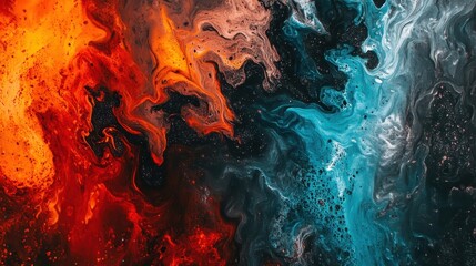 Abstract painting showing colors blending with swirling movement and dark space