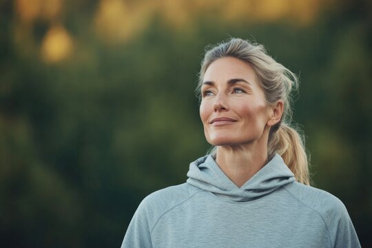 portrait of active individual engaging in nordic walking showcasing enthusiasm and dedication to outdoor fitness routine