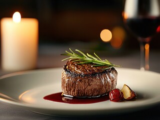 Romantic Dinner: Grilled Filet Mignon, Candlelight, Wine, and Culinary Delight for Fine Dining.