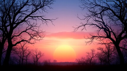 Silhouetted trees at sunset landscape