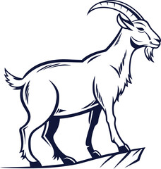 Obraz premium Vector illustration of a goat on white and black backgrounds with a farm animal theme