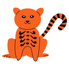 Cute Cat Halloween Illustration on White Background. Vector Character.