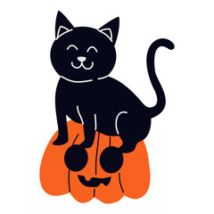 Cute Cat Halloween Illustration on White Background. Vector Character.