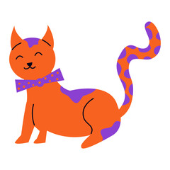 Cute Cat Halloween Illustration on White Background. Vector Character.