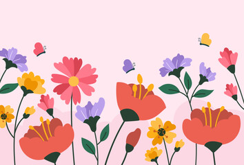 Flat floral spring landscape background