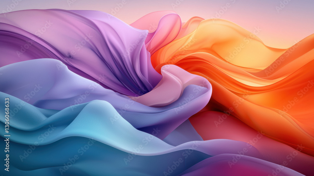 Poster abstract colorful silk fabric with pink rose petals and soft satin texture creating a romantic and n