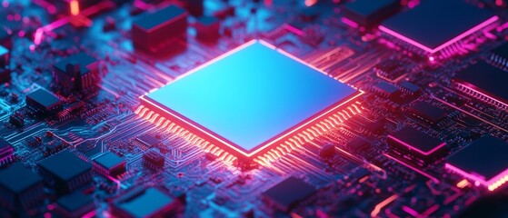 Obraz premium futuristic glowing blue circuit board with intricate pathways. a digital technology theme