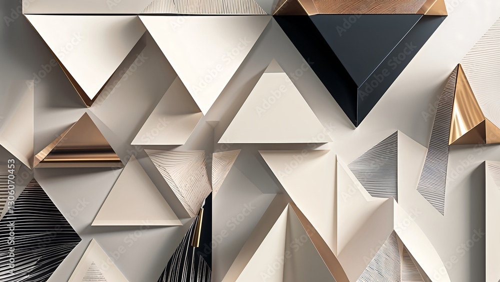 Poster high-end brochure design featuring a predominance of triangular forms, subtle geometric patterns,