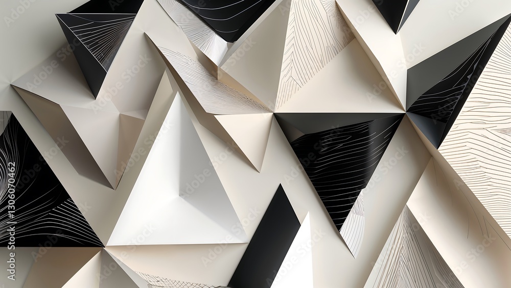 Poster high-end brochure design featuring a predominance of triangular forms, subtle geometric patterns,