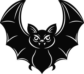 Cute and Angry Bat silhouette vector art, Black color Cute and Angry Bat line art isolated vector illustration