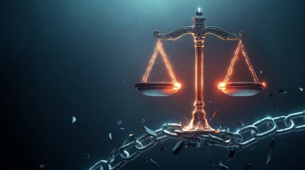 International Anti-Corruption Day Representation with Scales and Broken Chains on a dark background. World Day of Social Justice