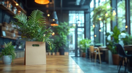 Plant in Bag on Cafe Table