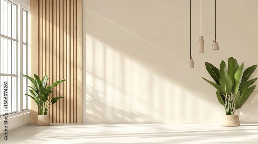 Poster a clean, modern office space with a light gray background and abstract shapes, offering ample space 