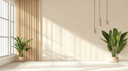 A clean, modern office space with a light gray background and abstract shapes, offering ample space for adding business-related text or logos.